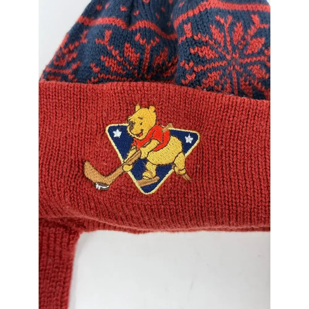 Vintage Disney Winnie the Pooh Knit‎ Hat Juvenile Baby Toddler Ear Flap Pom